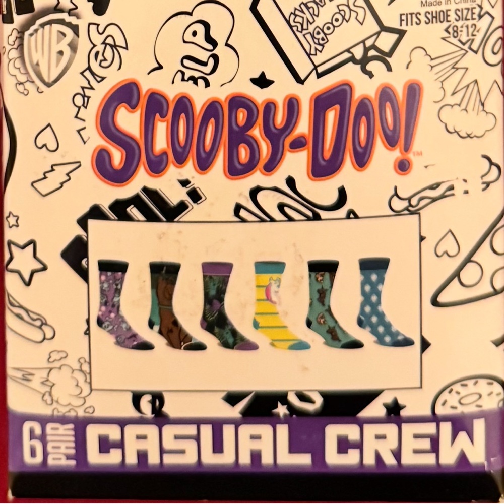 NEW Scooby-Doo Mystery Machine 6-Pack Crew Socks 8-12